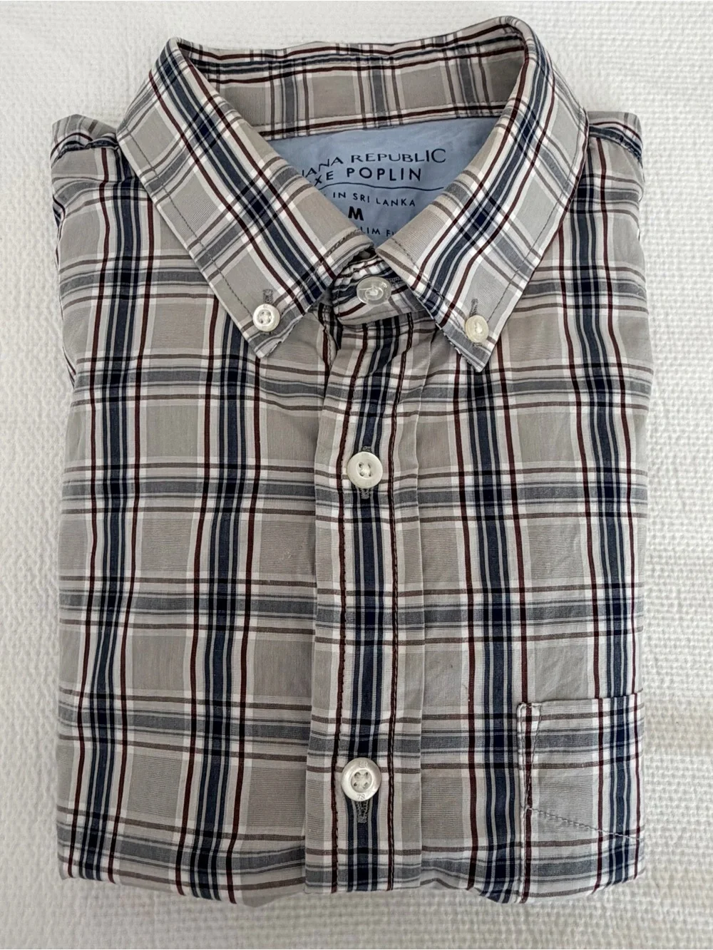 Banana Republic Men’s Blue and Gray Plaid Button-Down Shirt